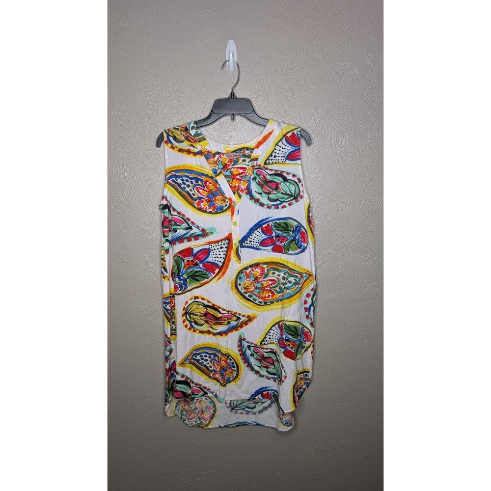 Jams World Womens Medium Floral Chardonnay V-Neck Button Rayon Dress W3100